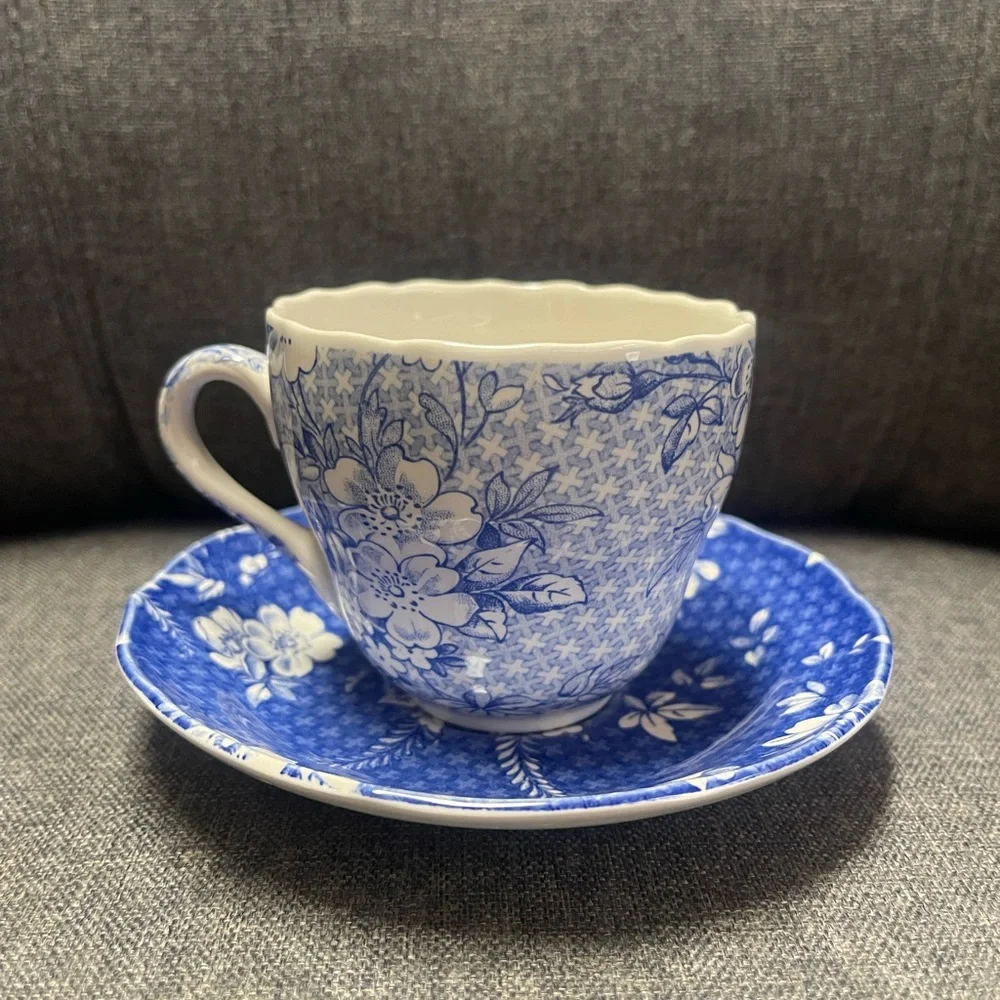 Spode Penny Lane Honeywall Shade Blue & White Floral Teacup and Saucer